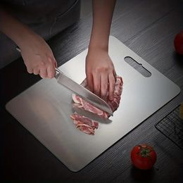 1pc, Chopping Board, Thickened 304 Stainless Steel Cutting Board, Safety Cheese Charcuterie Board, Washable Fruit Board, Cutting Board With Handle For Home Dormitory