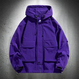 Mens Jackets Purple Hoodie Men Windbreaker Jacket Hip Hop Solid Colour Outdoor Sports Hooded Coats Clothing 231118