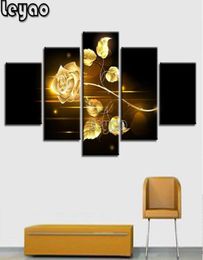 Diamond Painting 5dquot5 Pieces Golden Rose Landscape Multi Panel Paintingsquot mosaic diamond Embroidery Home Decor full7617499