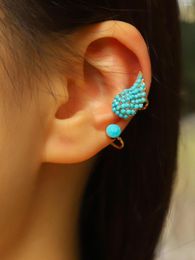 Backs Earrings European And American Blue Winged Rice Beads With Rhinestone Ear Clips Fashion Bohemian Holiday Beach