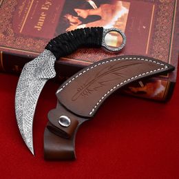 Top Quality A1901 Karambit Knife 420C Laser Pattern Blade Full Tang Paracord Handle Fixed Blade Tactical Claw Knives with Leather Sheath