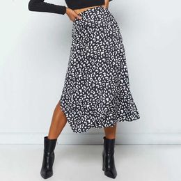 Skirts 2020 New Sexy Leopard Print Chiffon Split Skirt Casual Fashion Long Skirts for Women Spring Summer Zip Elegant Female Skirt P230420