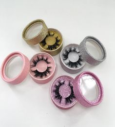 Empty Round Lash Case Pink Glitter Eyelash Package for Regular Mink Lashes with Clear Circle Tray1478908