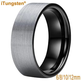 Band Rings Drop iTungsten 6/8/10/12MM Multiwidth Black Tungsten Ring Mens Womens Flat Wedding Band Brushed Finish Comfort Fit 231118