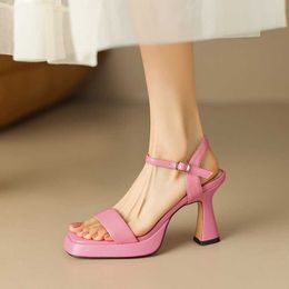 Sandals Fashion Elegant Women Sandals 2023 Summer Party Wedding Prom Pumps High Heels Genuine Leather Platforms Shoes Woman 9CM Z0420