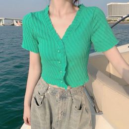 Women's Blouses Chic Tee Shirt Comfortable Bottoming Lace Trim Women Solid Colour Slim Knitting Cropped Top Dressing Up