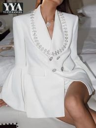 Женские костюмы Пиджаки Дизайнерские расклешенные рукава с бриллиантами Двубортный пиджак Женская мода для вечеринок Slim Fit Элегантный офисный женский белый пиджак 231120