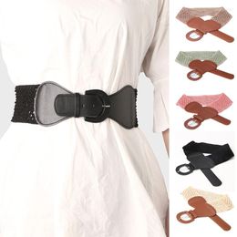 Belts Vintage Women Knitted Cloth Buckle Elastic Wide Belt Strap Solid Colour Waistband For Formal Coat Dress