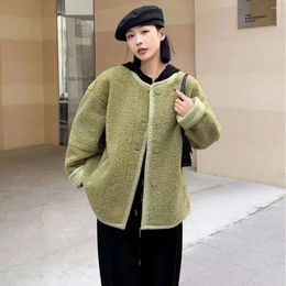 Women's Trench Coats () Korean Version Of Lamb Wool Jacket For Women In Autumn And Winter Loose Fitting Collarless Granular Plush Cotton