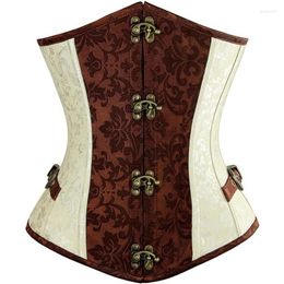 Women's Shapers Women's Punk Style Spiral Steel Boned Waist Trainer Corset Underbust For Party Costumes Belt Seal Clip Brown