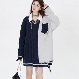 Women's Sweaters Colour Block Frayed Tassels Goth Sweater Pullovers Oversized Patchwork Grunge Clothes Knitwear For Women Men Streetwear