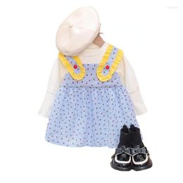 Girl Dresses Kids Spring Autumn 1-4 Years Cute Clothes False 2 Pc Suspender Dot Toddler Birthday Gift