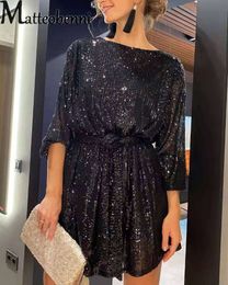 Fashion Sequins Splicing Bubble Sleeve Dresses Ladies Elegant Casual Party Nightclubs Holiday Short Gown Women s Commuter Dressy