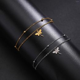Link Bracelets Dragonfly Stainless Steel Bracelet Bead Chain Lucky Symbol Insect Charm Simple Women Jewelry Gift For Girlfriend Wife