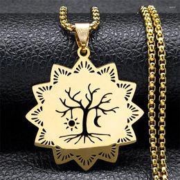 Pendant Necklaces Creative Sun Moon Tree Of Life Necklace For Women Men Stainless Steel Gold Color Mandala Amulet Chain Jewelry Collier