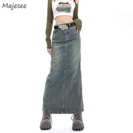 Skirts Maxi Denim Skirts Women Autumn American Retro Streetwear Y2k College Young Girls Chic Long Faldas Sexy Mujer Straight Hipster P230420