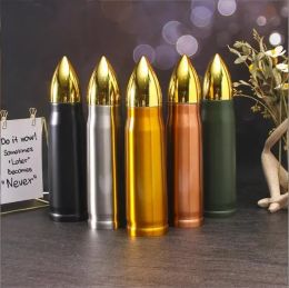 Bullet Shape Water Bottle Tumbler Thermos Glasses Portable Insulation Cup Stainless Steel Vacuum Military Missile Tea Coffee Mug Creative Drinkware 500ml NEW