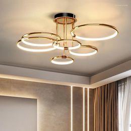 Chandeliers Modern Simple Design LED Chandelier For Living Room Bedroom Dining Kitchen Ceiling Pendant Lamp Gold Ring Creative Light