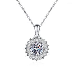 Chains ZFSILVER Fashion Trendy Colour D S925 Silver 1Ct Classic Moissanite Round Pendant Necklaces For Women Accessories Wedding Jewellery