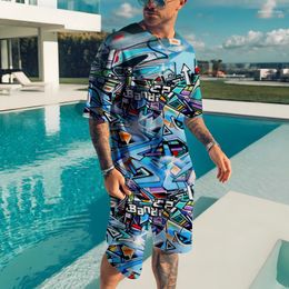 Men's Tracksuits 2023 Fashionable Summer 2-Piece Sportswear Men's Plus Size Clothing Retro Beach Style 3D Printing T-shirt Set