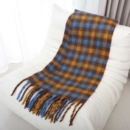 Mohair plaid tassel scarf for women in autumn and winter 2023 new thickened warm scarf shawl camel colored scarf 231015