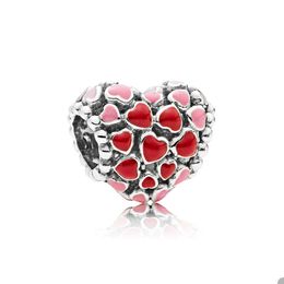 Red and Pink Hearts Charm Real Sterling Silver for Pandora Snake Chain Bracelet Making Accessories Women Girls Gift Bangle Jewellery Findings Charms with Original Box