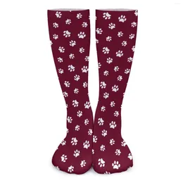 Women Socks White Dog Paws Winter Cute Print Stockings Gothic Men Comfortable Design Outdoor Sports Anti Skid