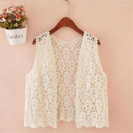 Women's Vests 2023 Women Knitted Vest Fashion Elegant Lady Hollow Out Lace Big Size Female Sleeveless Coats Jackets Short Paragraph 2137