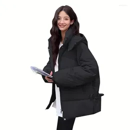 Women's Trench Coats 2023 Autumn Cotton Jacket Women Casual Hooded Winter Korean Style Warm Black Long Sleeve Outwear