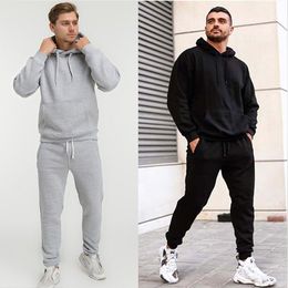 Men's Tracksuits 2023 Men Plain Hooded Tracksuit Set Hoodie Sweatpants Sport Clothing Top Quality Pullover Sweater Tops Male Hoody Track Suit 230419