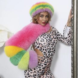Women's Fur Faux Trendy Real Sleeve Women Winter Warm Fashion Luxury Coat Rainbow Custom Wholesale Single 231118