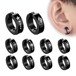 Backs Earrings 1 Piece Stainless Steel Ear Clip Black For Men Women Print Pattern No Pierced Fake Circle Jewellery