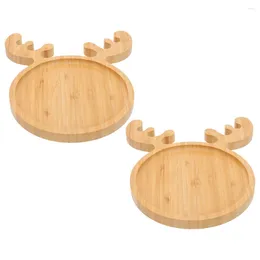 Plates 2pcs Christmas Serving Tray Multi-function Coffee Tea Bamboo Fruit Plate Holder