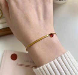 Link Bracelets 5pcs/ Red Heart Bar Round Bead Bracelet For Women Girls Titanium Steel Plated 18K Gold Colour Charms Jewellery Gift