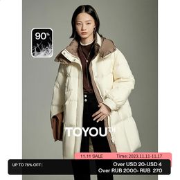 Women's Down Parkas Toyouth Women White Duck Jacket 2023 Winter Long Sleeve Double Layered Standing Collar Loose Thick Coat Chic Warm Overcoat 231118