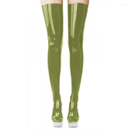 Women Socks Glossy Wetlook PVC Faux Leather Thigh High With Footed Tights Pantyhose Stockings Lingerie Pole Dance Sock Sexy Cosplay