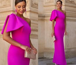 Saudi Arabia Elegant Women Evening Formal Dress Fuchsia One Shoulder Mermaid Satin Birthday Party Gown Prom Dresses 2024 Arabic Robe De Soiree