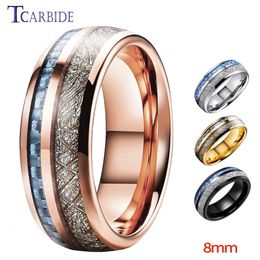 Band Rings 8MM Men Women Tungsten Wedding Band Rings With Blue Carbon Fibre And White Meteorite Inlay Comfort Fit 231118