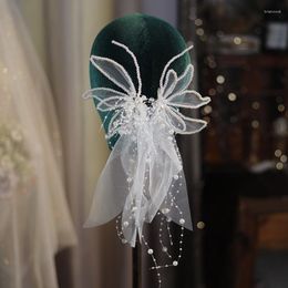 Hair Clips 2pces Wedding Headdress Beaded Veil Pearl Tassel Hairpin Clip Accessories