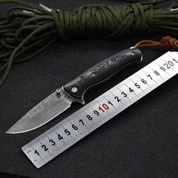 1Pcs A1899 Folding Knife Damascus Steel Drop Point Blade Ebony Handle Ball Bearing Fast Open EDC Pocket Folder Knives Best Gift For Men