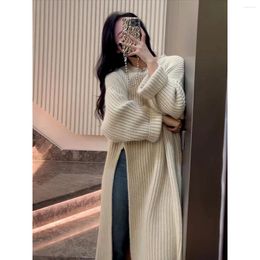 Men's Sweaters Women Knitted Long Dress Side Split Sweater Solid Knit Polo Neck Winter Autumn The Korean Version Is Lazy And Loose