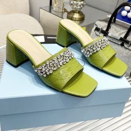 Slippers and scorpion shoes ladies crystal stone high heels women's shoes brand fashion block sliding toe luxury designers flat with leather with 5cm high heel 7.5cm 42