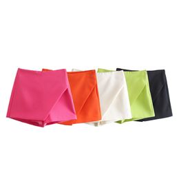 Women's candy neon Colour shorts high waist asymmetric style culottes SML