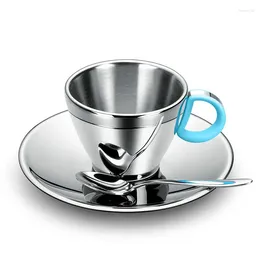 Coffee Pots Double Layer Cup With Saucer And Spoon Heat- Resistant Luxury Drink-ware Three-color Handle Supplies