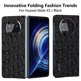 Genuine Cowhide Leather Ostrich Case for Huawei Mate X3 Retro Business Armor Cover