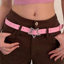 Belts Retro Y2K Star Buckle Belt Pink Leather Elastic Binding Embellished Waistband Sparkling Rhinestone Women Decoration Accessories
