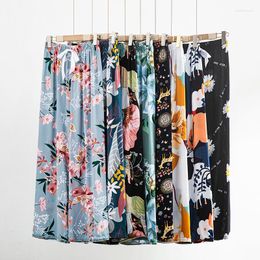 Women's Sleepwear Women Spring Summer Thin Sleep Pants 2023 Home Floral Printed Pyjama Wide Leg Loose Plus Size Calf-length Bottoms