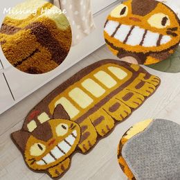 Carpet Anime My Neighbour Totoros Carpet Shaggy Doormat Smile Cat Bus Plush Non-Slip Mat Doormat Rug Handmade Rugs Floor 231120