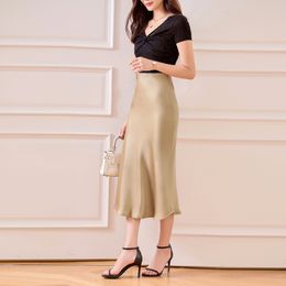 Skirts Satin halfbody skirt female spring and summer fashion elegant high waist long section A word package hip fishtail 230420