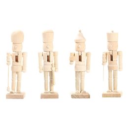 Christmas Decorations 4Pcs Nutcracker Puppets Model Wooden Walnut Soldier Figurines Home Decor Paint Desktop Adornments Display Decoration 231118